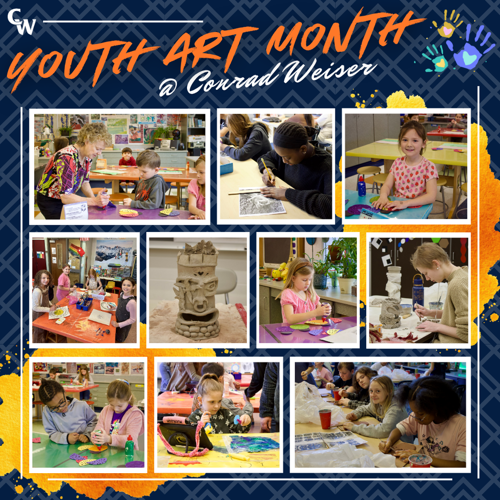 students creating artwork; collage of photos