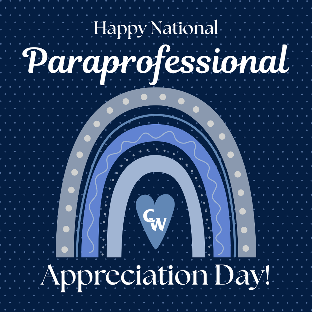 paraprofessional appreciation day post; blue rainbow with a heart in the middle