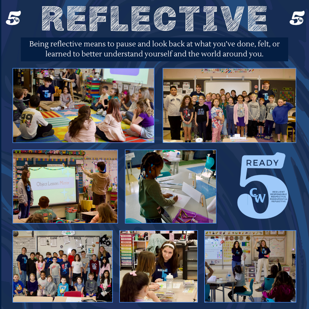 ready 5 reflective slide; photos of students learning about being reflective