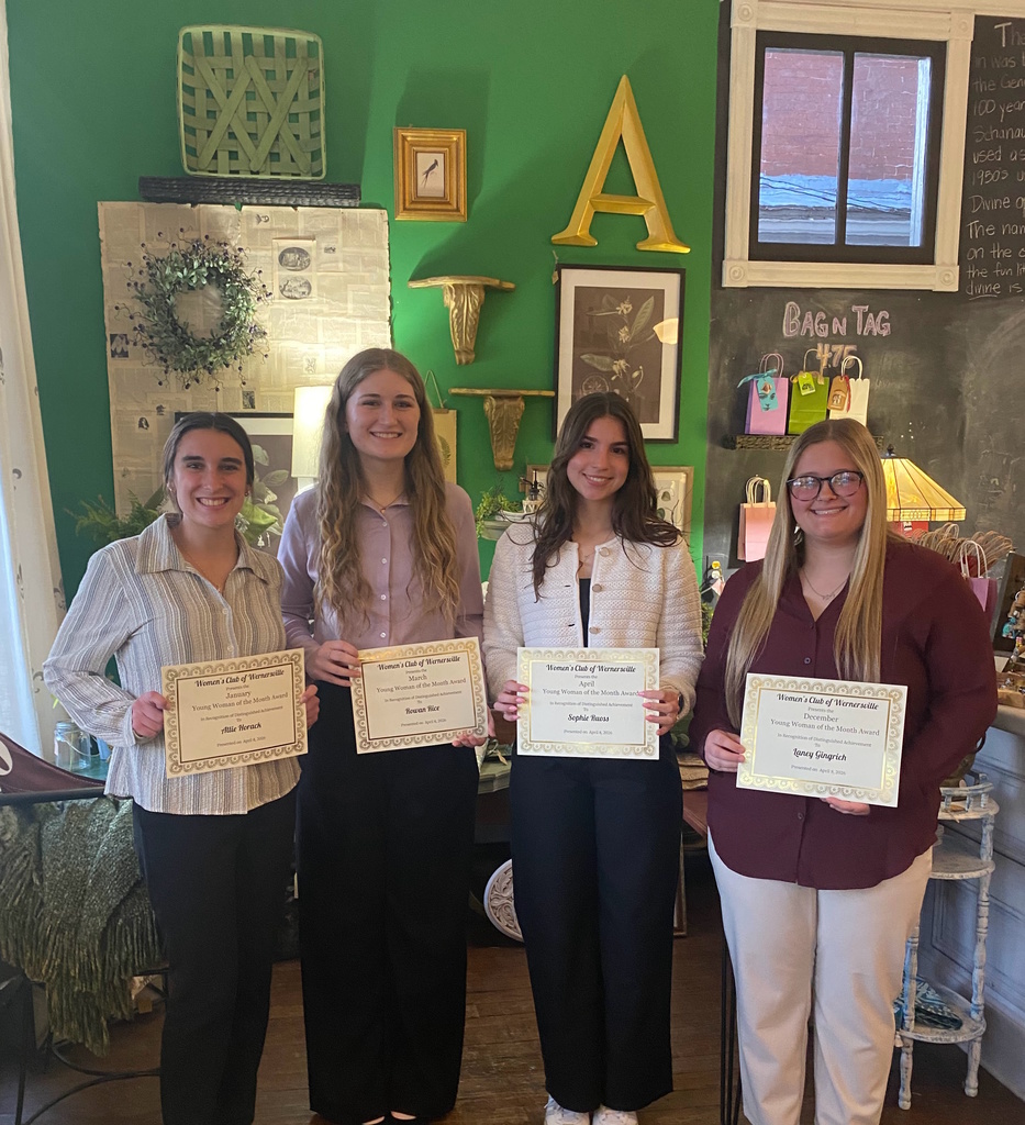 Conrad Weiser students receive certificates and gifts from the Women's Club of Wernersville.