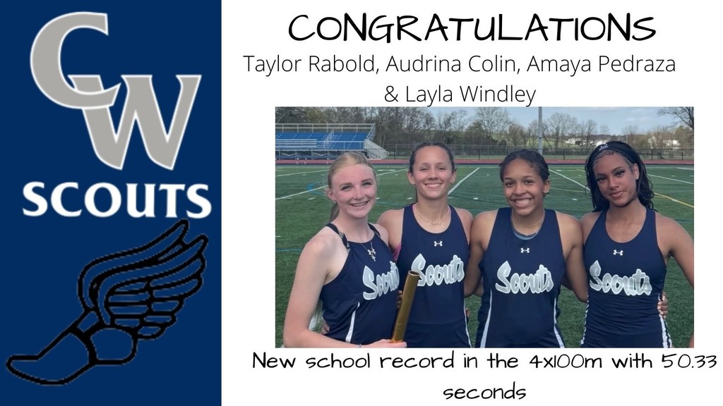 4 track runners pictured; girls 4x100 team