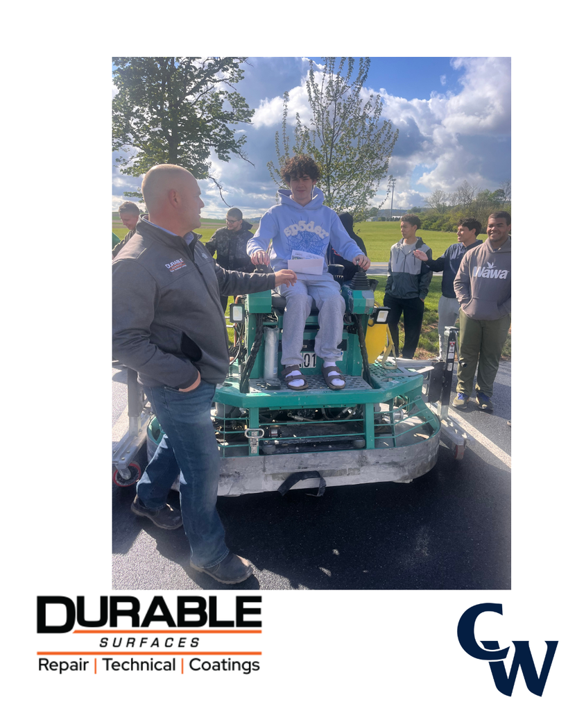 Students from CWHS had a visit from Durable Surfaces. Students are in a presentation learning about industry and then students are seeing the equipment used by the company for concrete repair. 