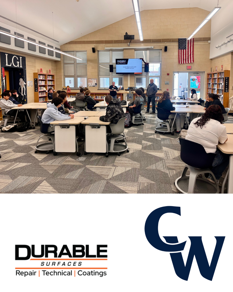 Students from CWHS had a visit from Durable Surfaces. Students are in a presentation learning about industry and then students are seeing the equipment used by the company for concrete repair. 