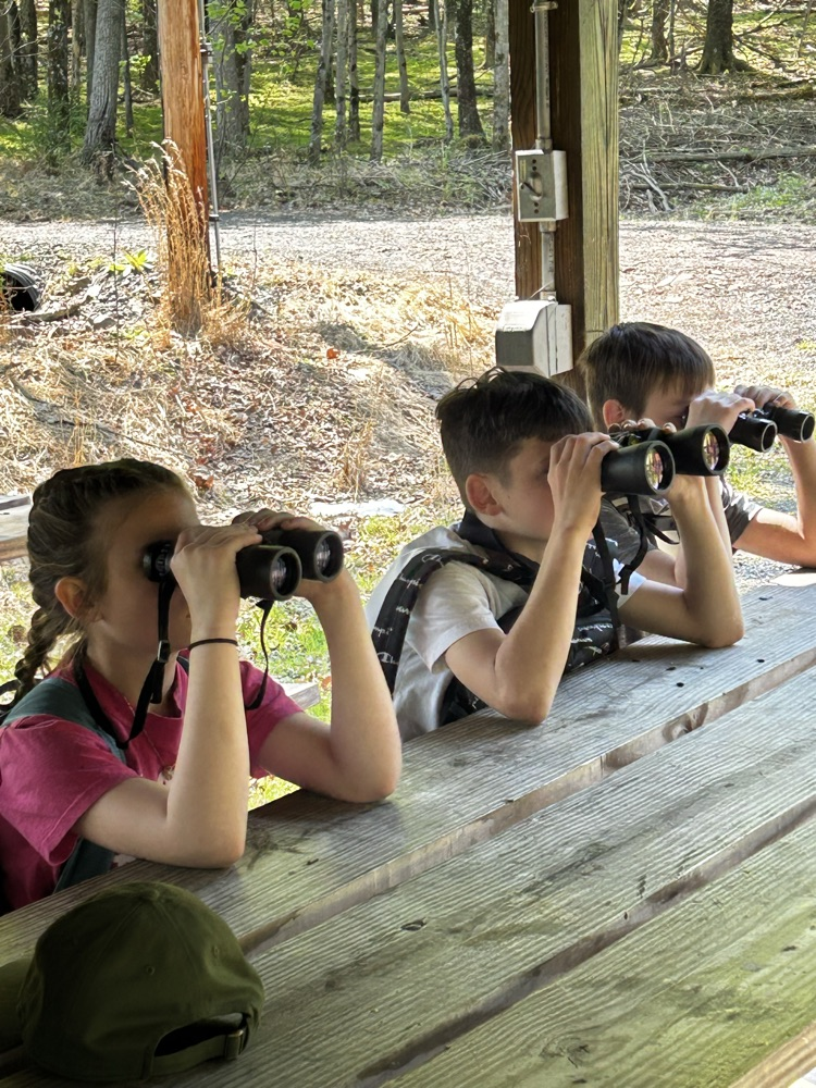 students using binoculars