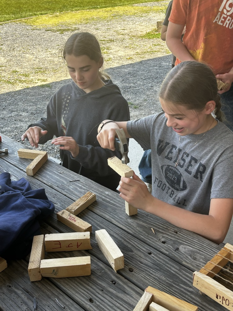 students working with wood