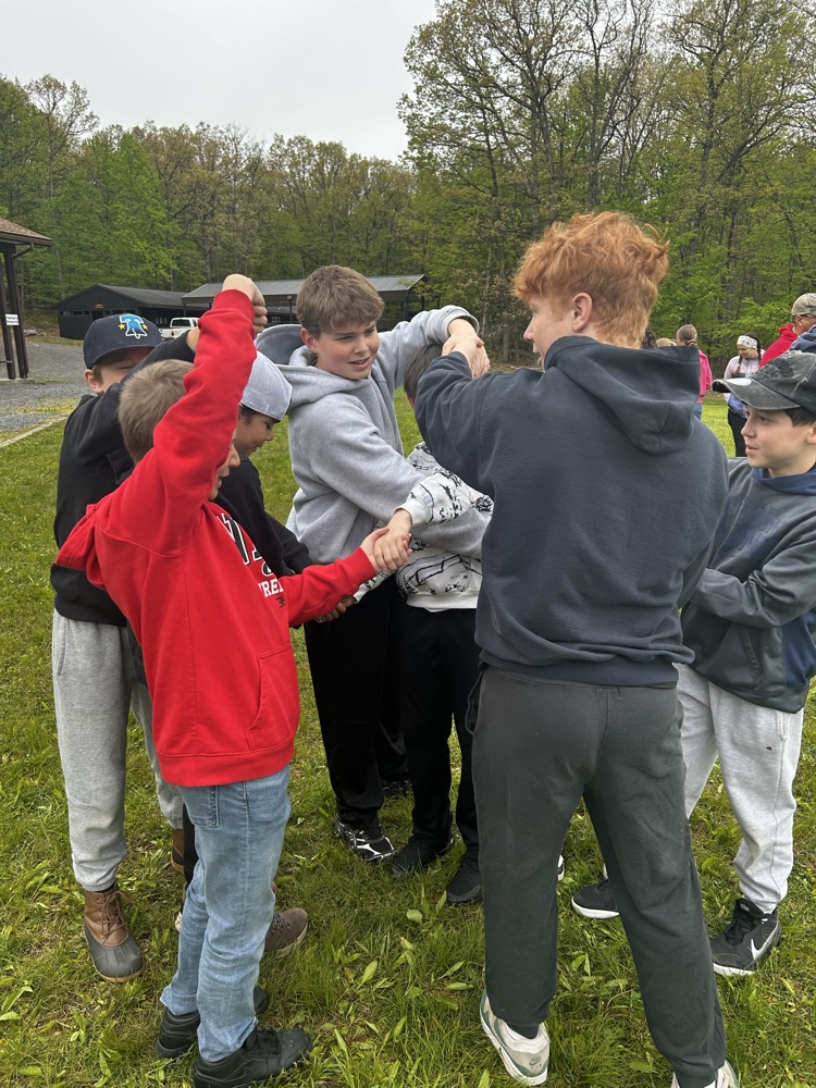 students working on a team building activity
