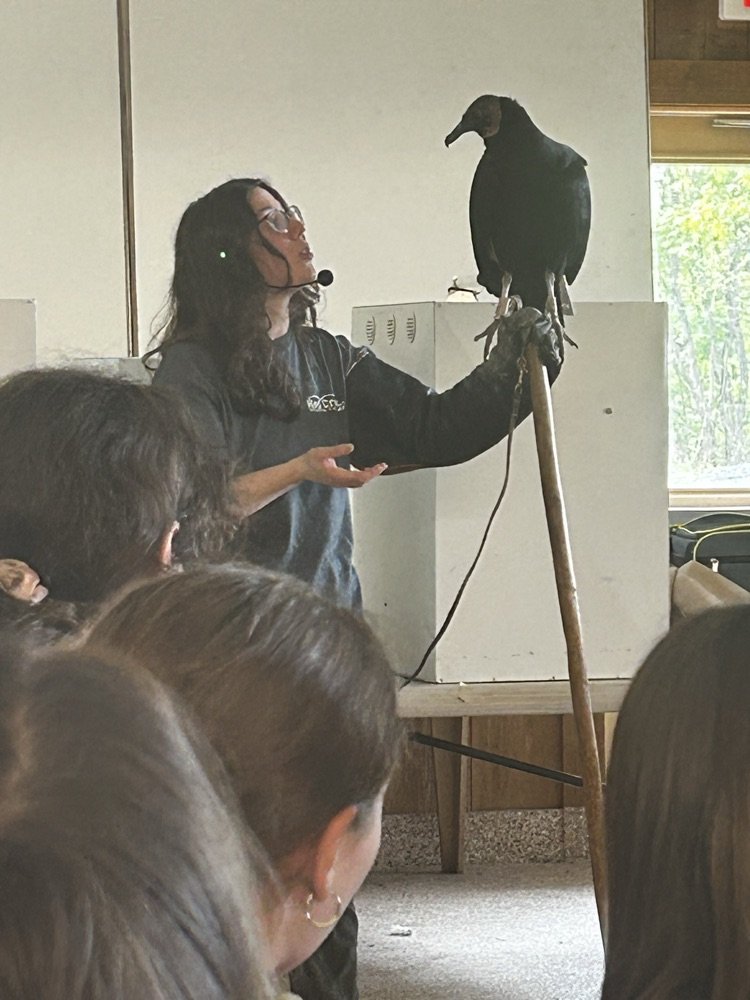 a presenter on wildlife holding a bird