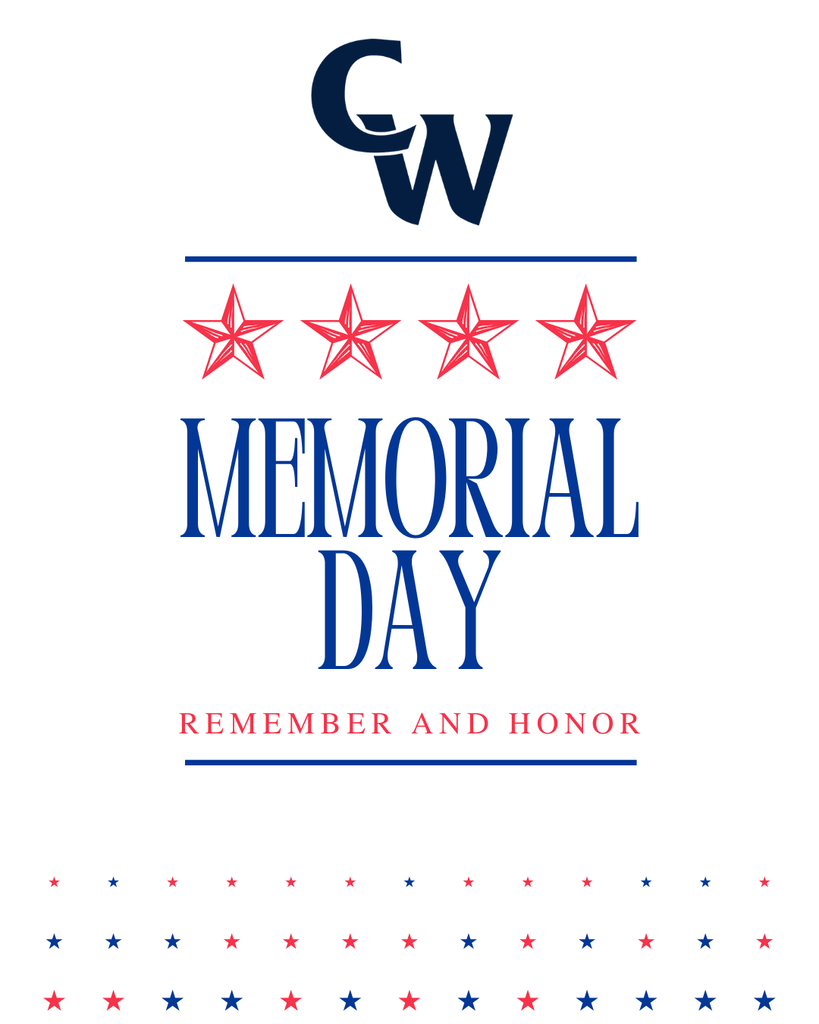 white background, blue CW and red and blue writing, stars along the bottom