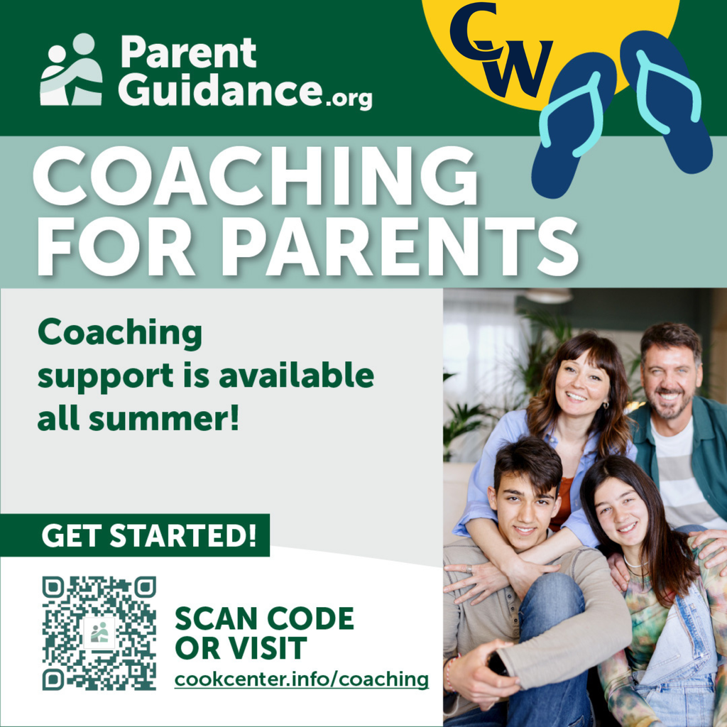 family hugging; QR code to sign up for coaching