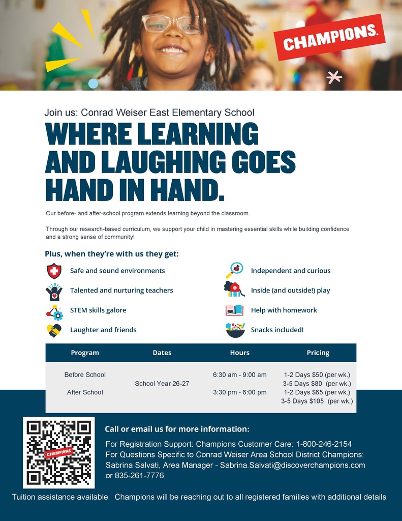 enroll with champions today; https://www.discoverchampions.com/
