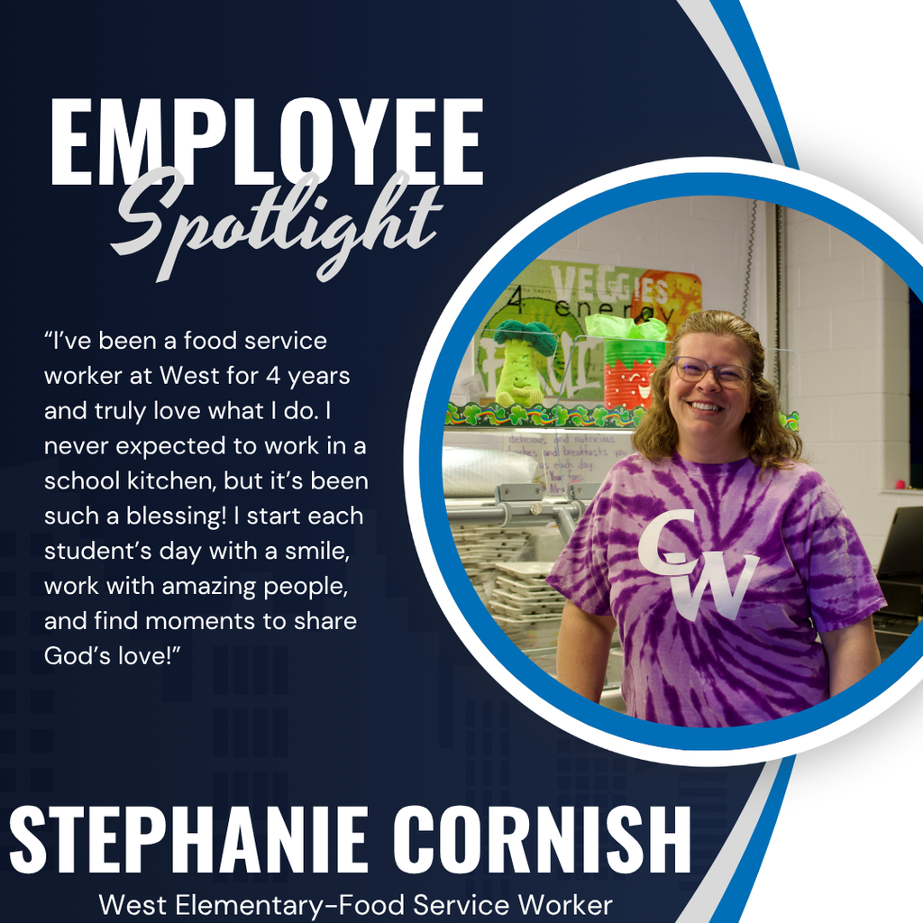 employee spotlight; photo of employee, quote, name of employee and position