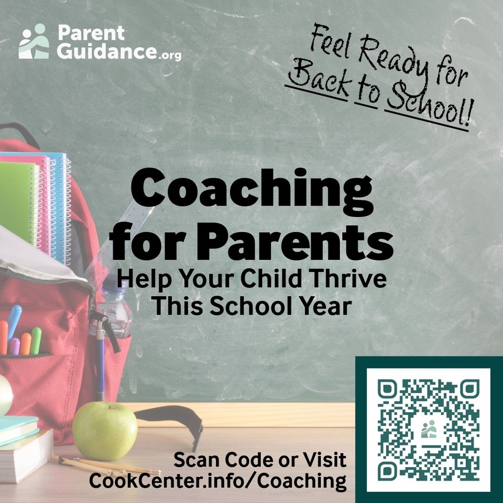 coaching for parents, back to school theme; blackboard and backpack with QR code