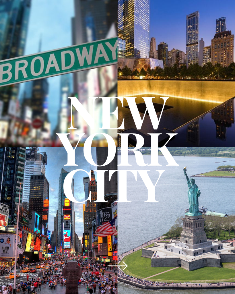 NYC sights; broadway sign, times square, skyline, statue of liberty