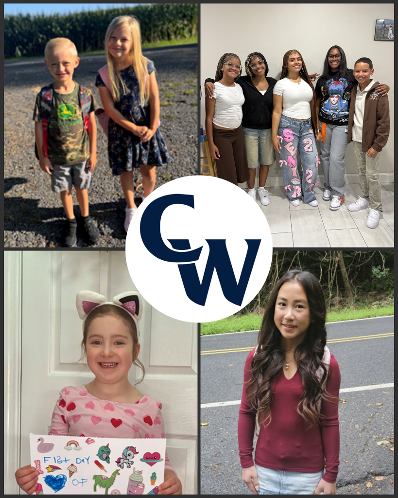 first day photos submitted by parents; collage of 4 students, CW in the middle