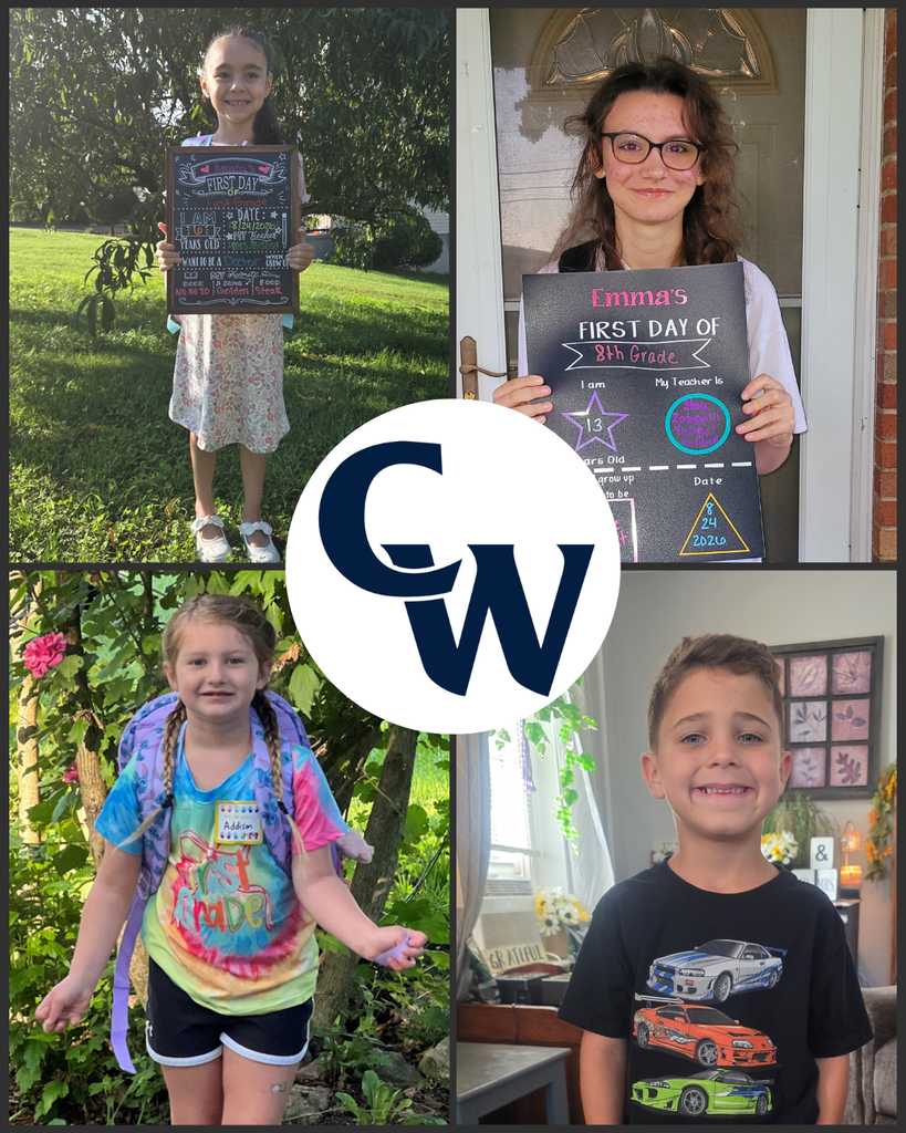 first day photos submitted by parents; collage of 4 students, CW in the middle