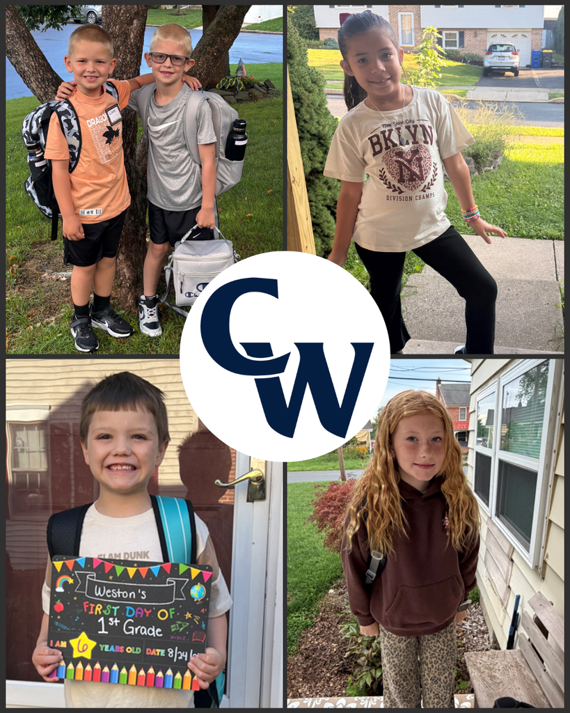 first day photos submitted by parents; collage of 4 students, CW in the middle