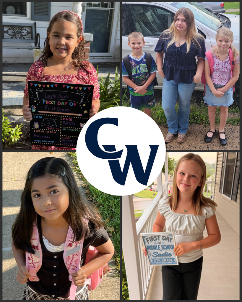 first day photos submitted by parents; collage of 4 students, CW in the middle