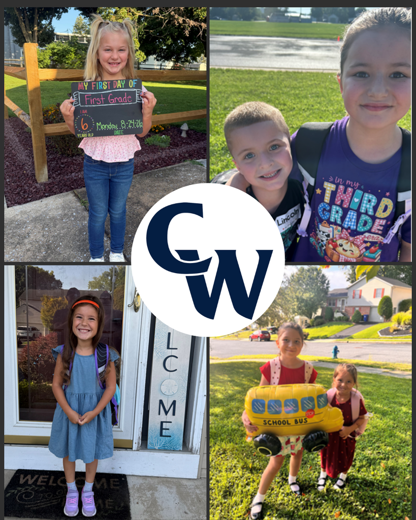 first day photos submitted by parents; collage of 4 students, CW in the middle