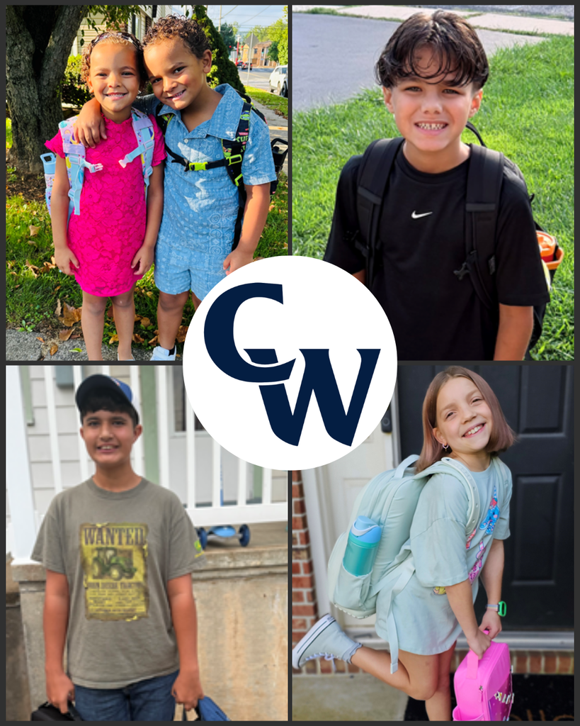 first day photos submitted by parents; collage of 4 students, CW in the middle
