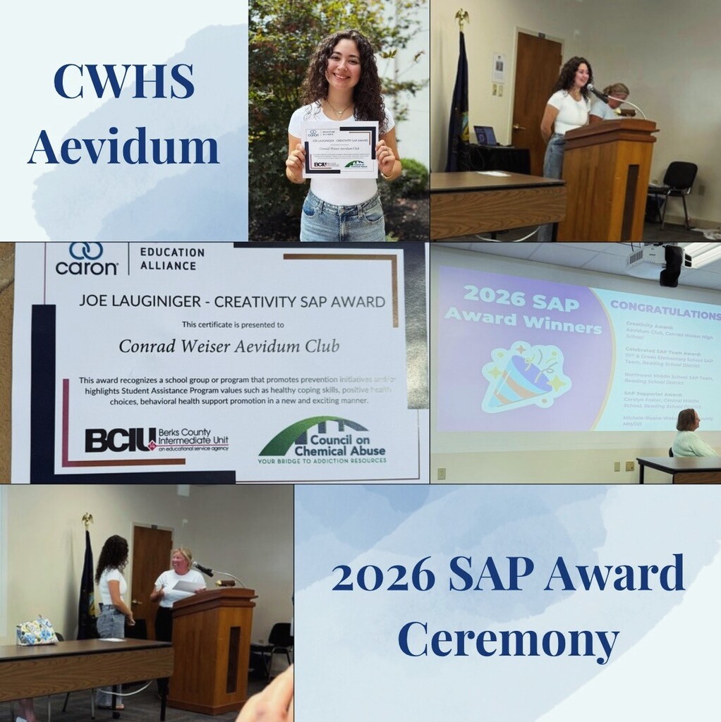 CWHS Aevidum 2026 SAP Award Ceremony, picture includes Lily Nadirov holding the certificate for the award and her at the podium accepting the award.