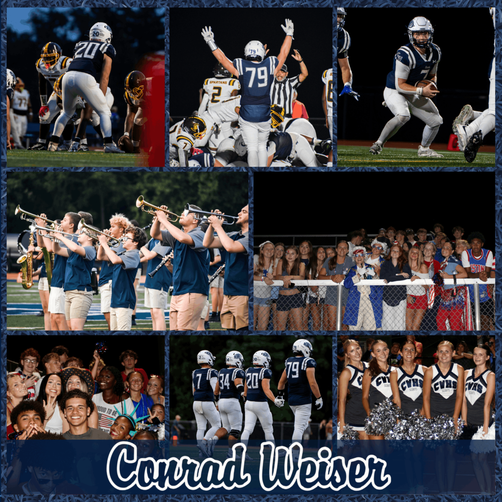 football players, band and cheerleaders