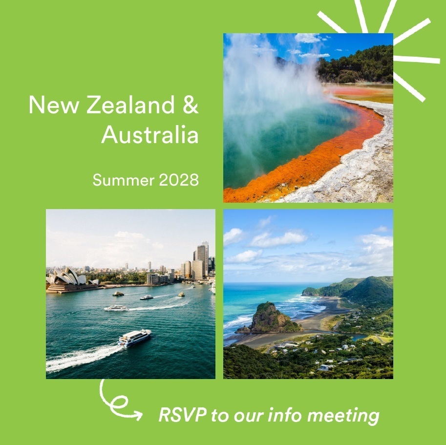 Three images of scenery in Australia and New Zealand.
