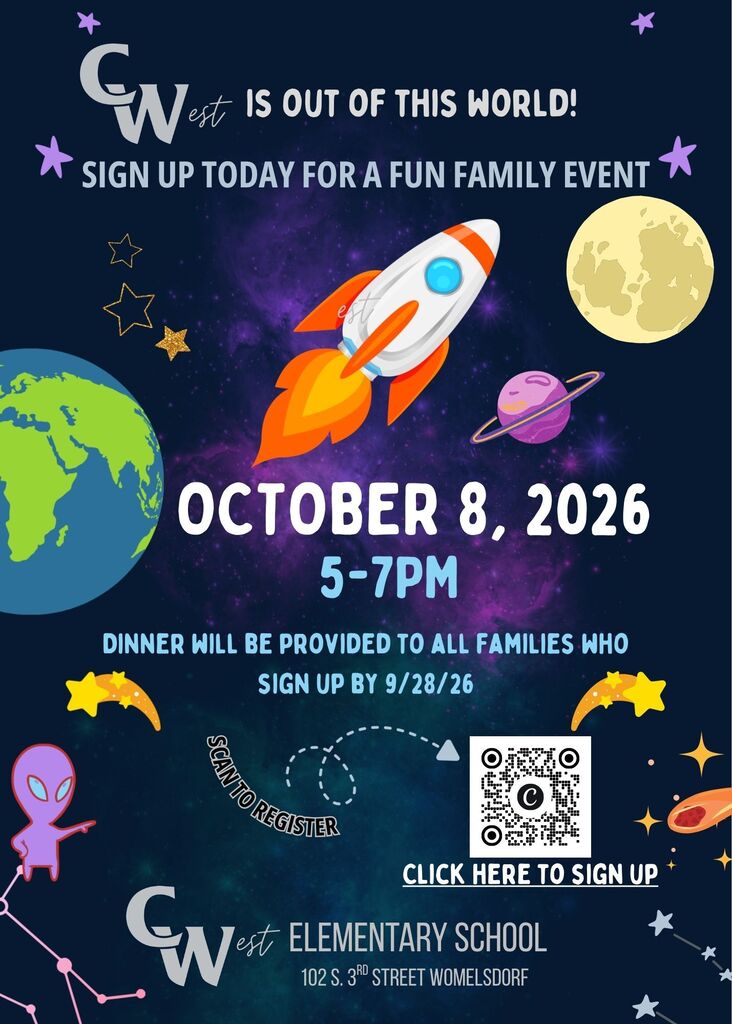 Conrad Weiser West is hosting an evening event on 10/8/26 from 5-7pm. Sign up today