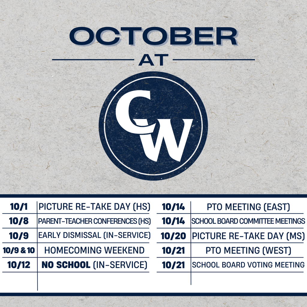 October month at a glance with dates and events