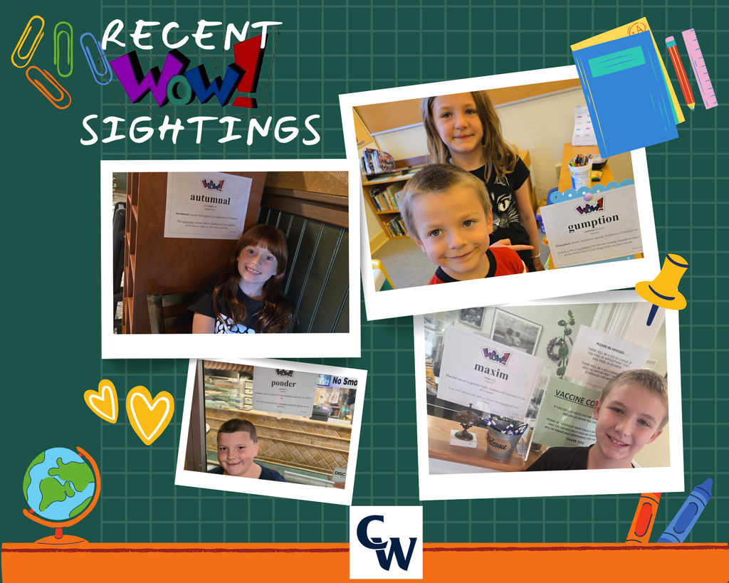 Students with Word of the Week out in the community