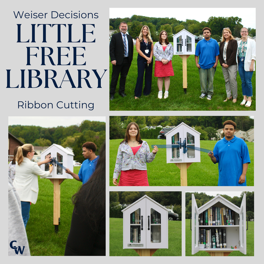 collage of ribbon cutting ceremony at weiser decisions for the little free libary
