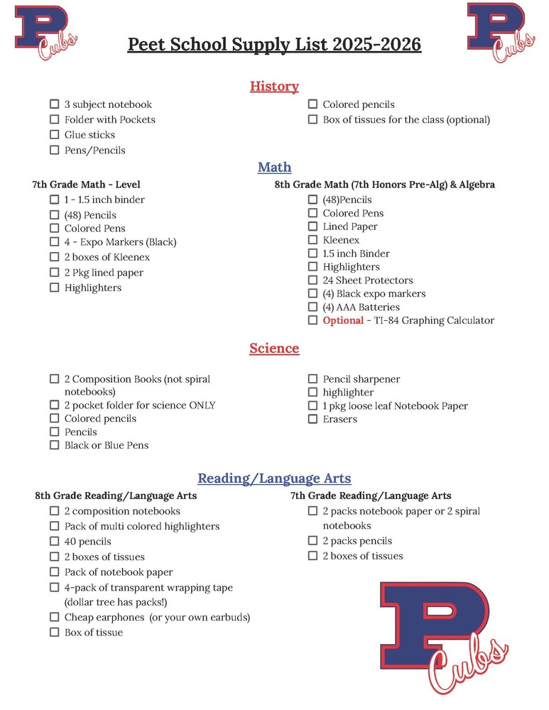 Supply List 