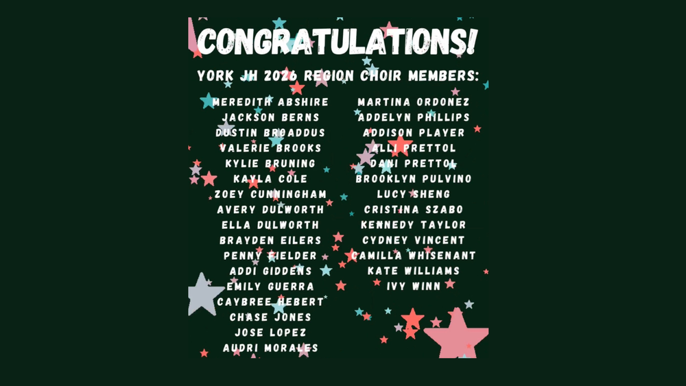 York JH 2026 Region Choir Members
