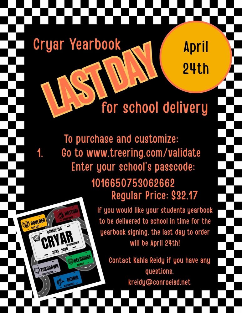 Yearbook-Last Day to receive before Signing Party