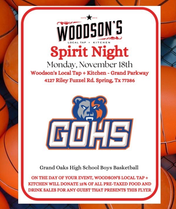 Basketball Spirit night 11/18 at Woodson's