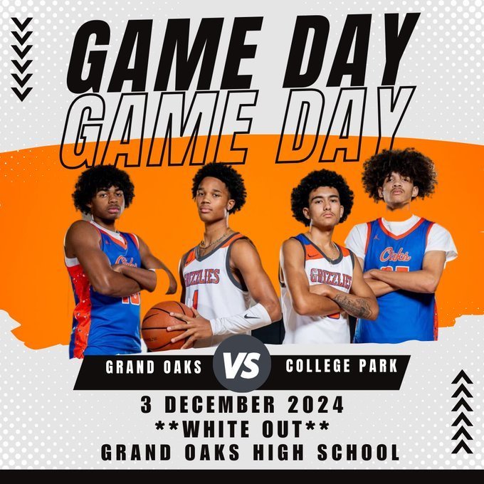 Four basketball players advertising game day.