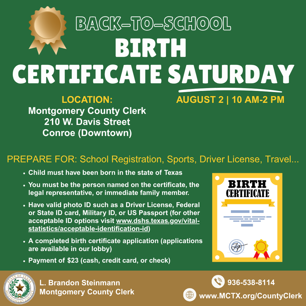 Back-To-School Birth Certificate Saturday