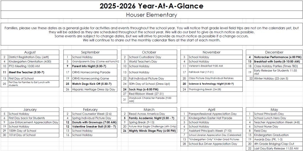 family year at a glance