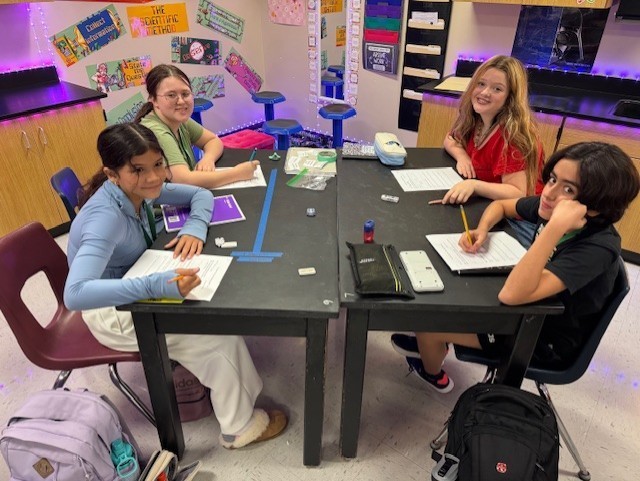 Students working in groups.