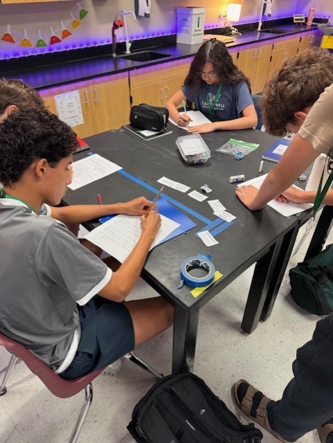 Students working in groups.
