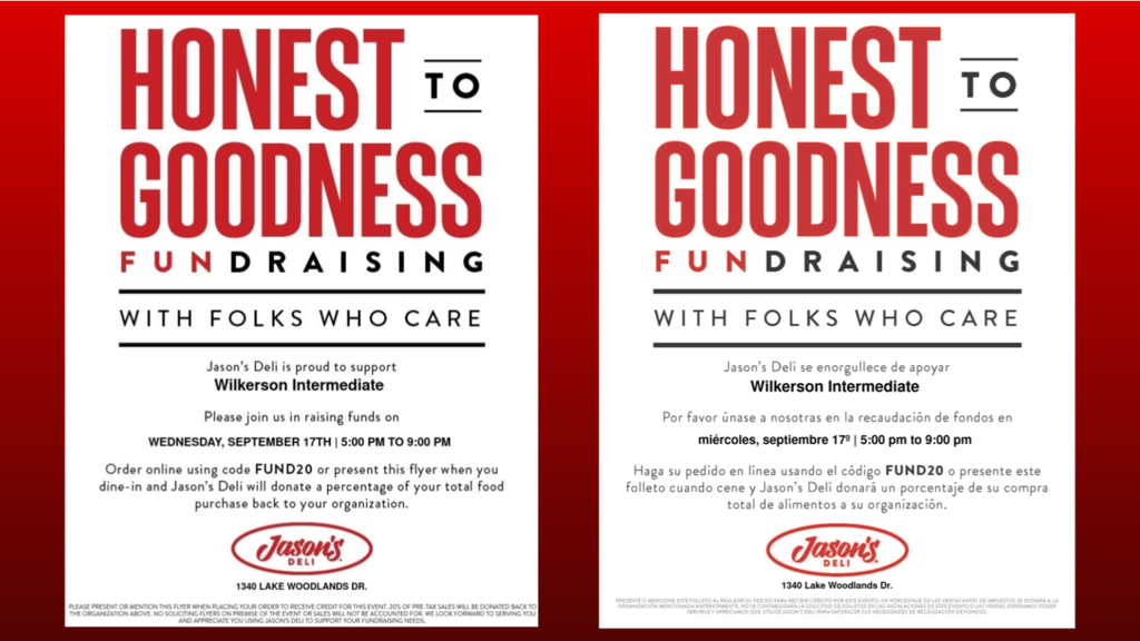 Jason's Deli Spirit Night Flyer