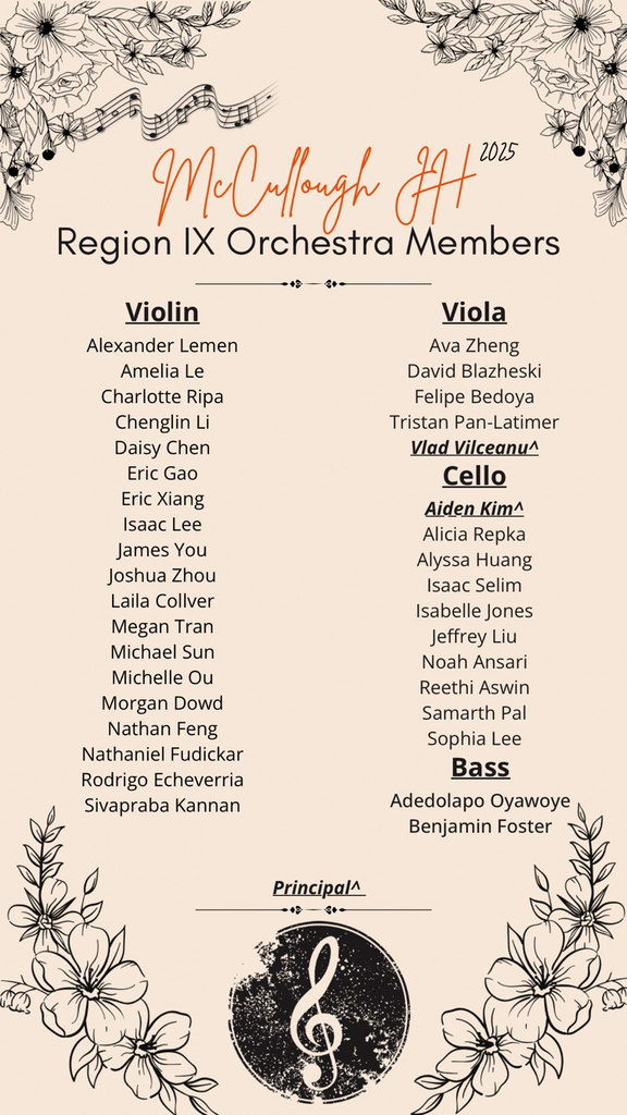 Orchestra Students who made Region IX Orchestra
