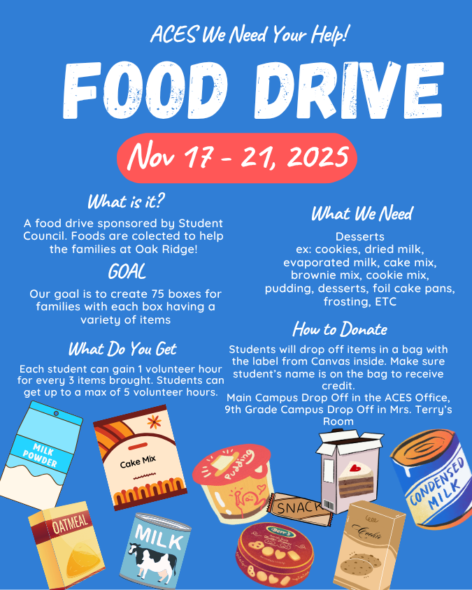 Food Drive Collection Flyer - collecting dessert items November 17 - 21, 2025