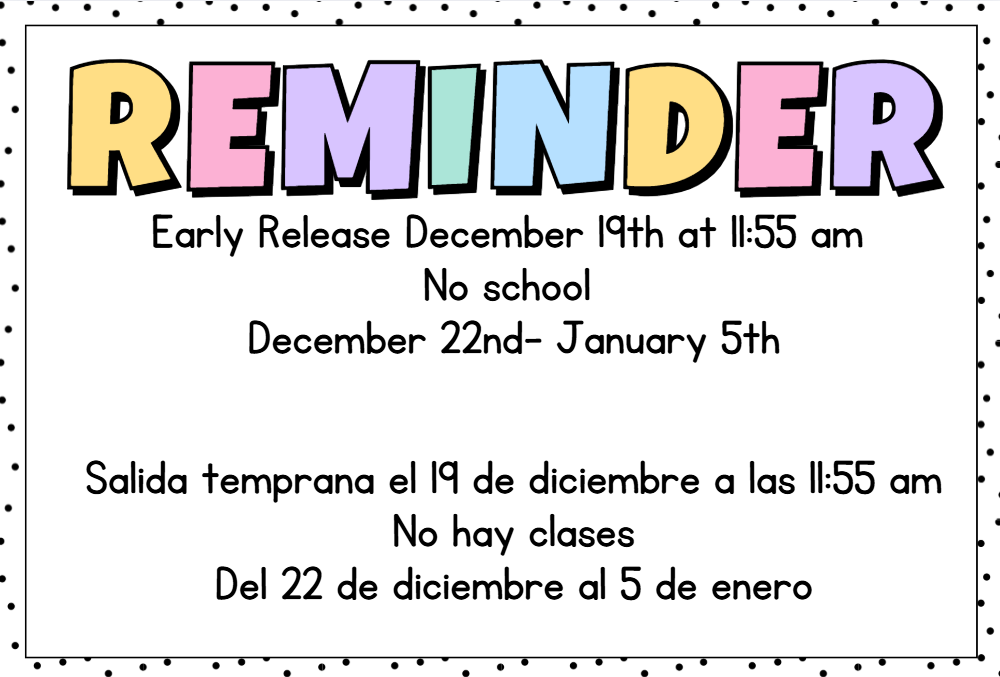 Early Release Reminder