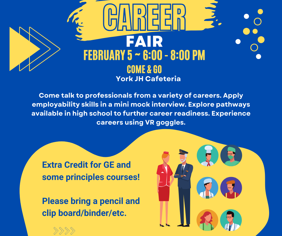 York JH Career Fair Flyer. February 5th from 6:00-8:00 pm.