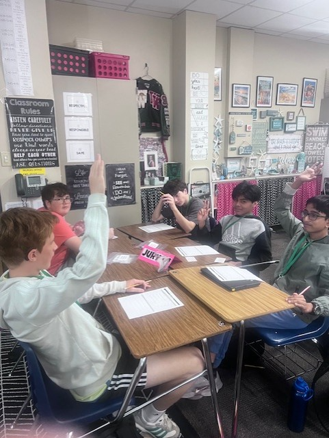 Mrs. McGowan's 8th Grade Language Arts students served jury duty today to examine evidence and deliberate verdicts of court cases after finishing reading the play 12 Angry Men.