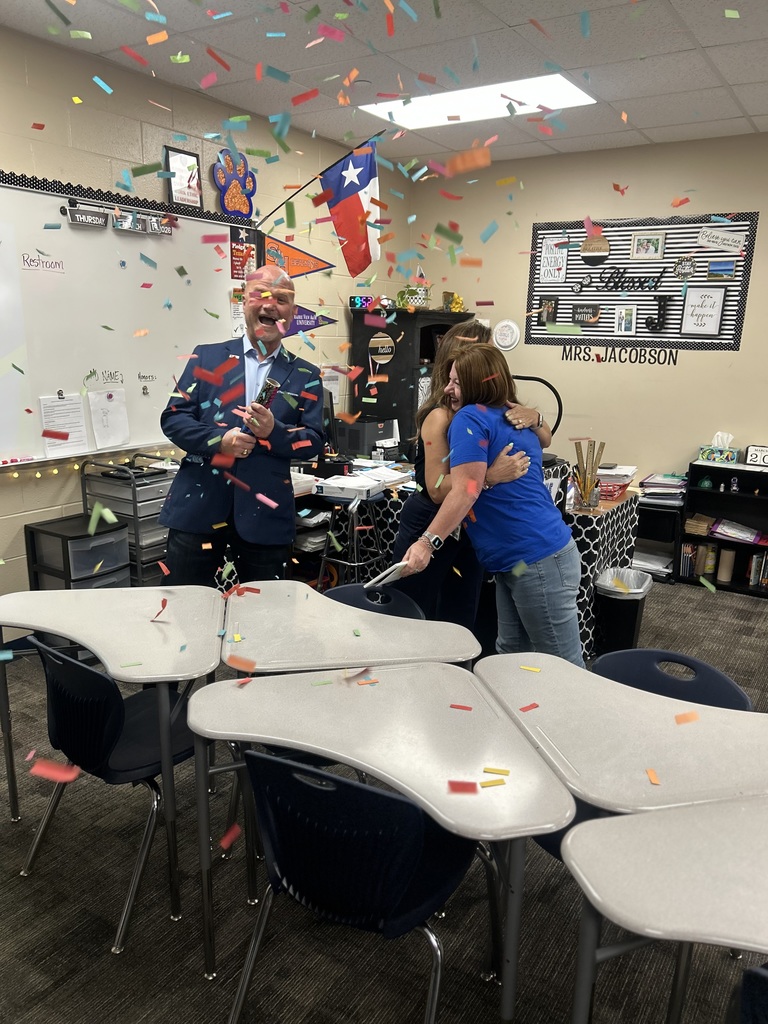 Teacher with confetti
