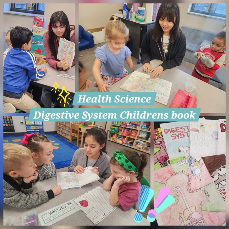 health science class working with young students