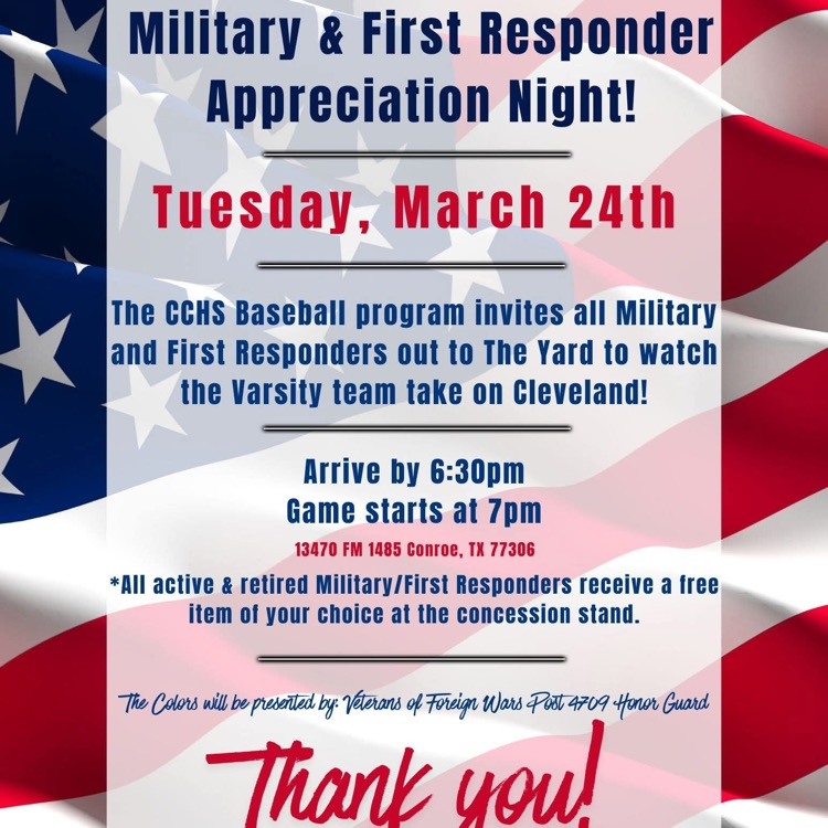 military and first responder appreciation night at March 24 baseball game