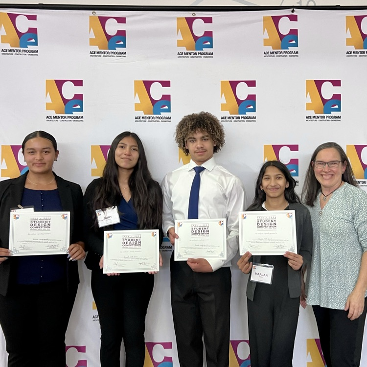 Mrs. Baker with the ACES students on the First Runner Up Team in the ACE Mentor Program