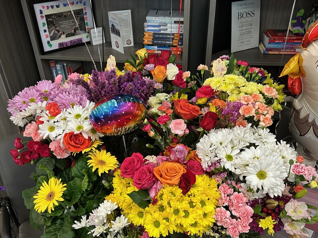 A close up of the beautiful flowers that Mrs. Smith received from the little Bobcats!